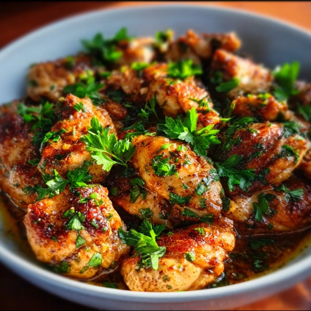 Delicious Garlic Butter Chicken served with herbs and spices