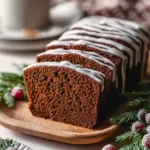 Delicious gingerbread loaf topped with orange icing, perfect for holiday gatherings.