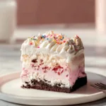 Ice cream cake with Oreo crust on a decorative plate