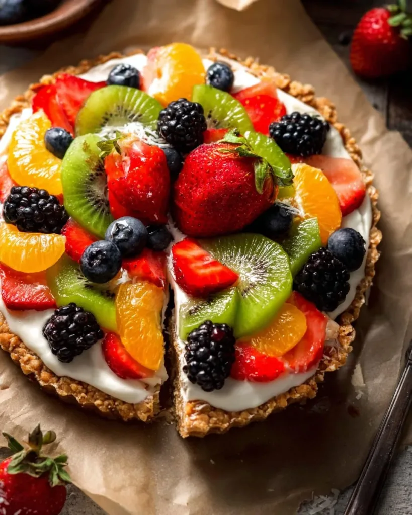 Delicious No-Bake Yogurt Tart topped with fresh berries and mint