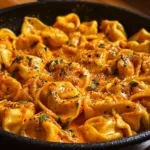 One-Pot Spicy Garlic Butter Chicken Tortellini served in a bowl