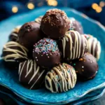 Delicious homemade Oreo Truffles coated in chocolate on a plate