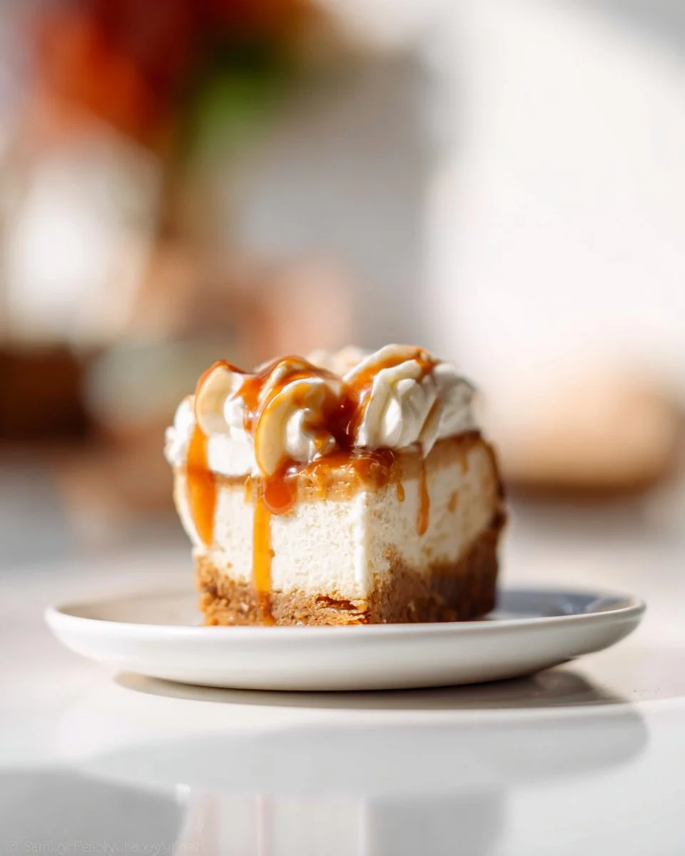 Pumpkin cheesecake with gingersnap crust topped with whipped cream and autumn spices.