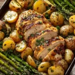 Delicious sheet pan garlic butter chicken with colorful veggies
