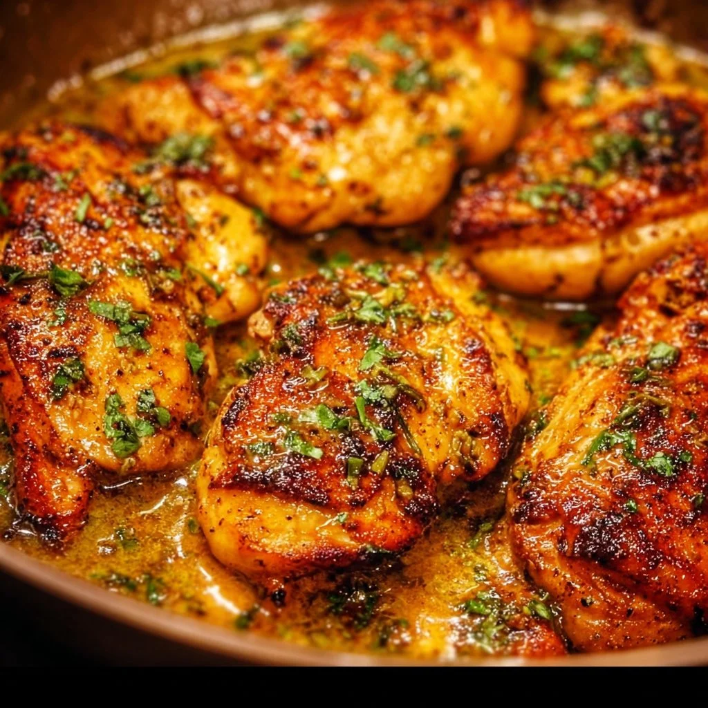 Deliciously cooked garlic butter chicken served on a plate.