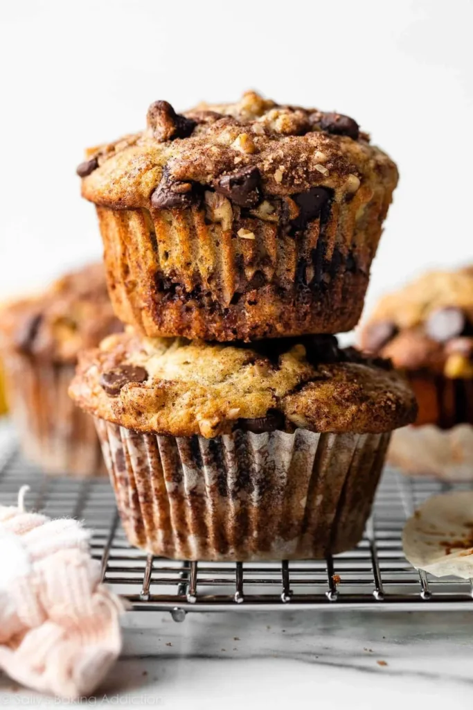 Delicious banana chocolate chip muffins with cinnamon streusel topping