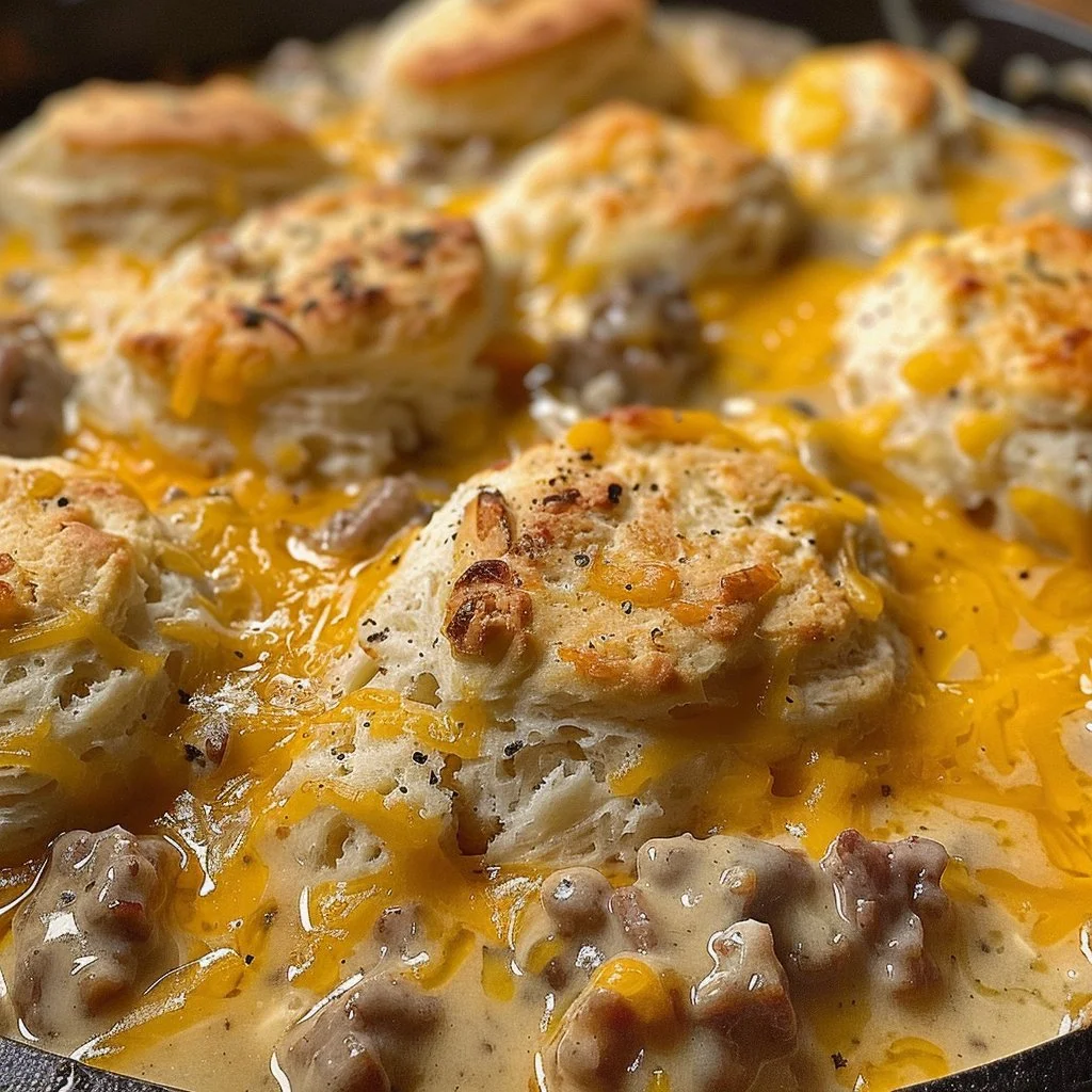 Biscuits Gravy Hashbrown Bake