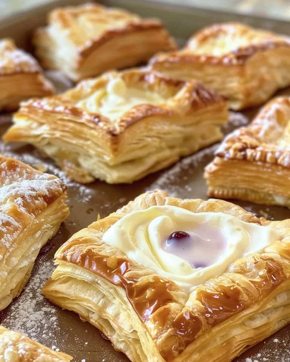 Freshly baked Cream Cheese Danishes with rich cream filling