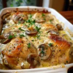 Creamy baked chicken with mushrooms on a plate
