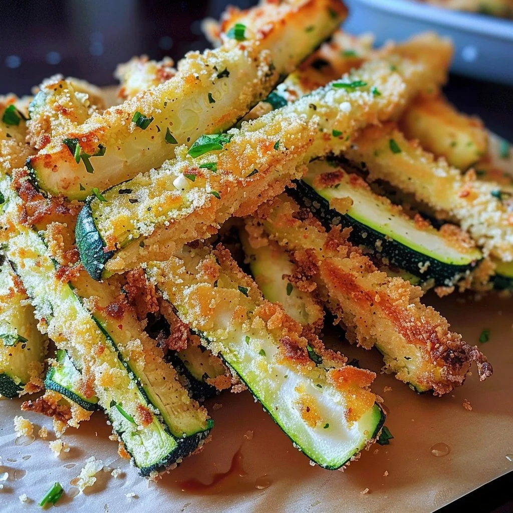 Crispy Parmesan garlic zucchini fries served in a bowl.
