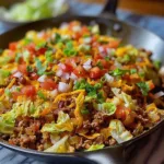 Ground Beef Taco Cabbage Skillet served in a colorful dish