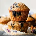 Healthy blueberry banana muffins with fresh blueberries and ripe bananas