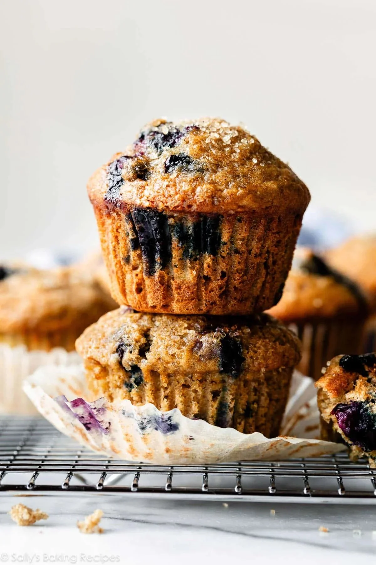 Healthy blueberry banana muffins with fresh blueberries and ripe bananas