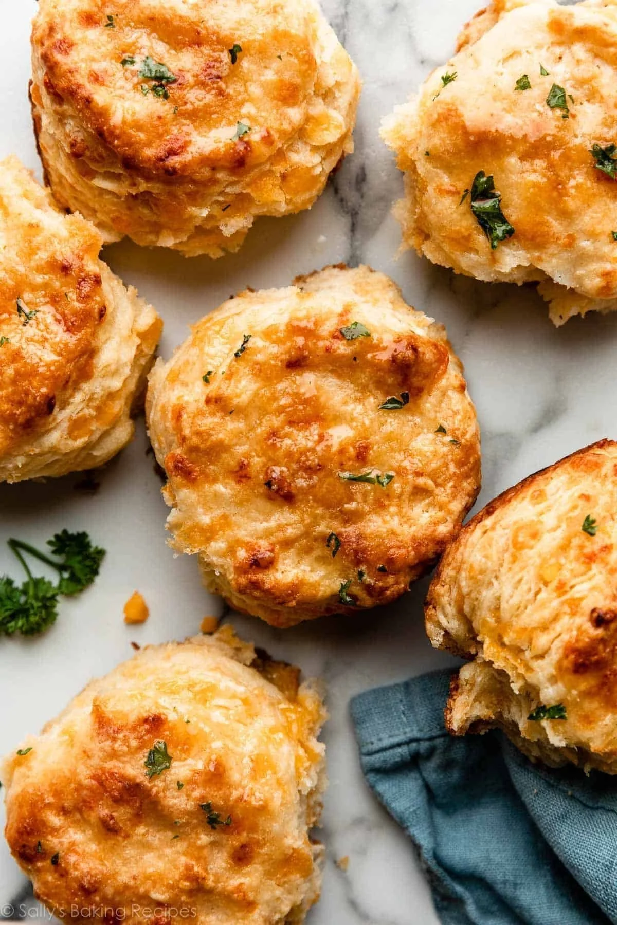 Freshly baked homemade cheddar biscuits served on a plate