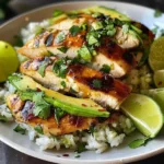 Honey Lime Chicken served with avocado rice for a fresh, healthy meal