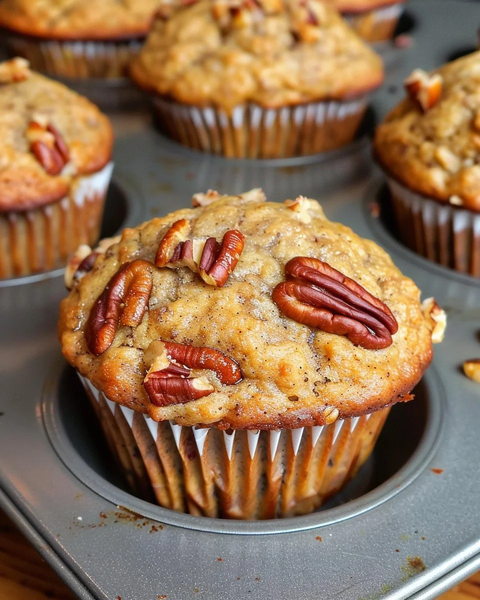 Deliciously baked Pecan Banana Muffins ready to enjoy
