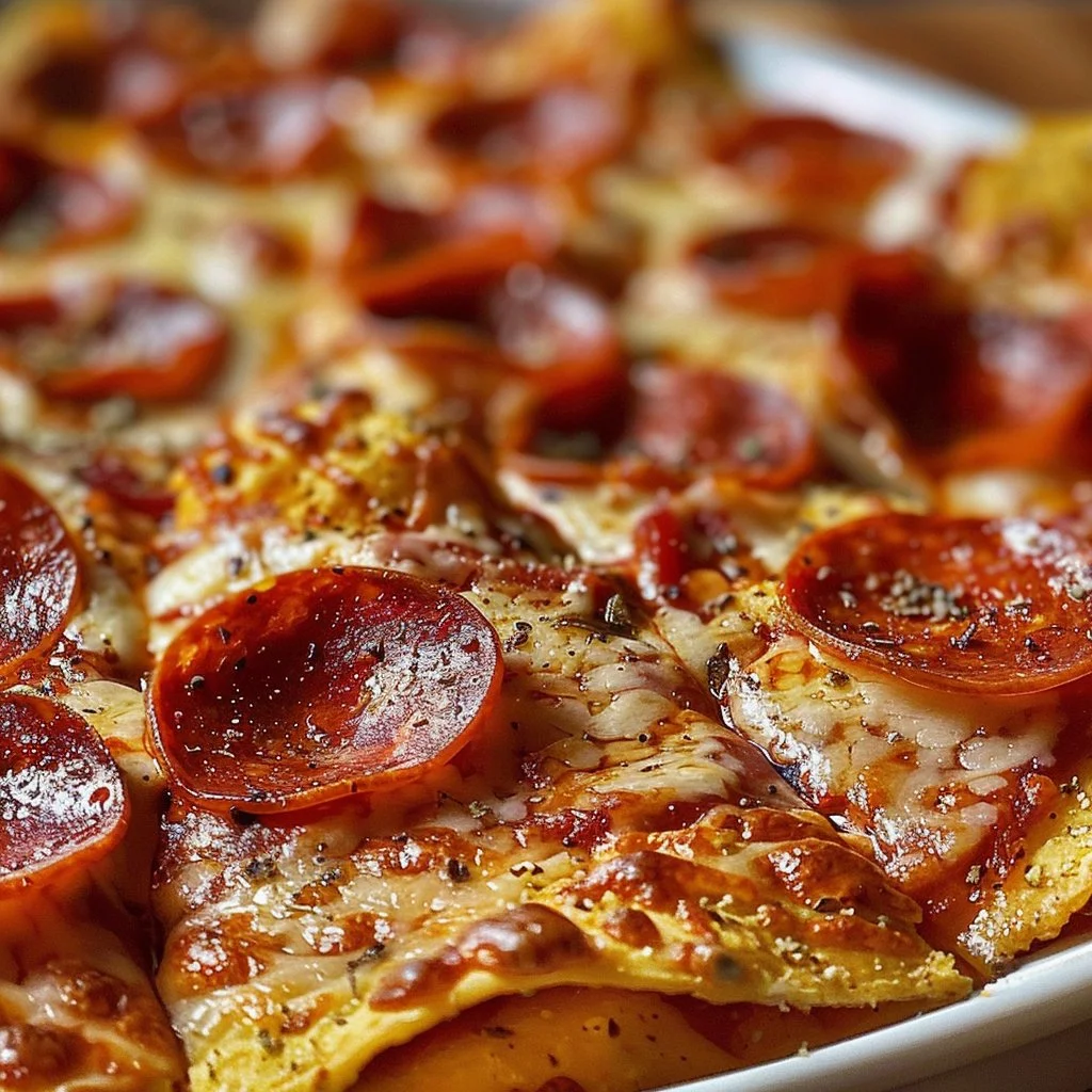 Crispy Pizza Chips topped with pepperoni and melted cheese