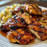 Delicious sweet grilled teriyaki chicken on the grill