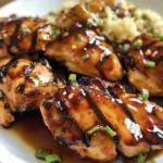 Delicious sweet grilled teriyaki chicken served on a plate