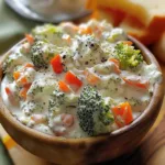 Homemade veggie cream cheese spread with fresh vegetables and herbs